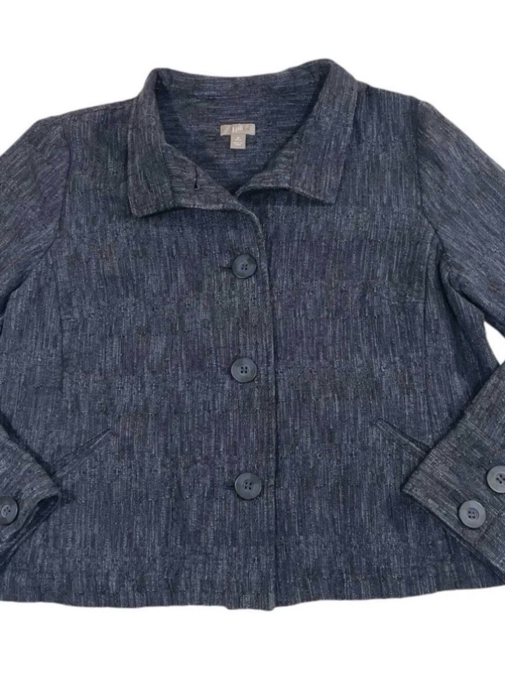 Womens J Jill Blue Twill Blazer Y2K Collared Long Sleeve Button Down Jacket Med.